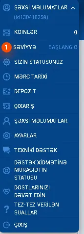 MostBet şəxsi hesab menyusu