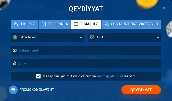 E-poçt vasitəsilə qeydiyyat