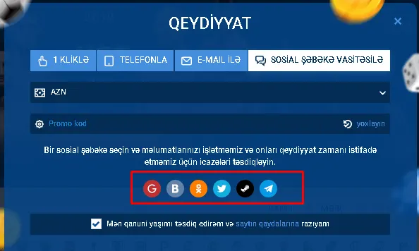 Qeydiyyat zamanı sosial şəbəkələrin siyahısı